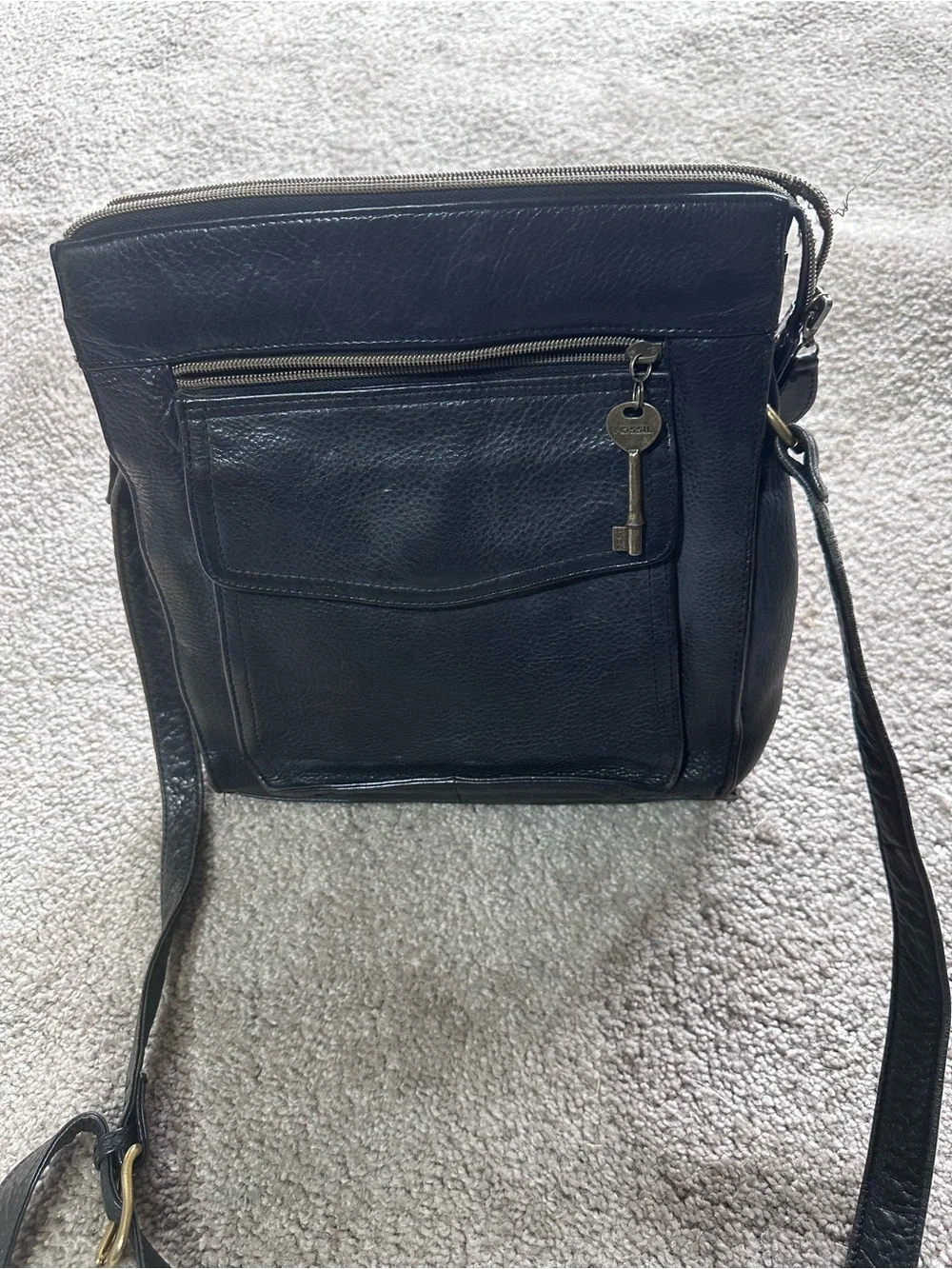 Fossil Black Leather Messenger Crossbody